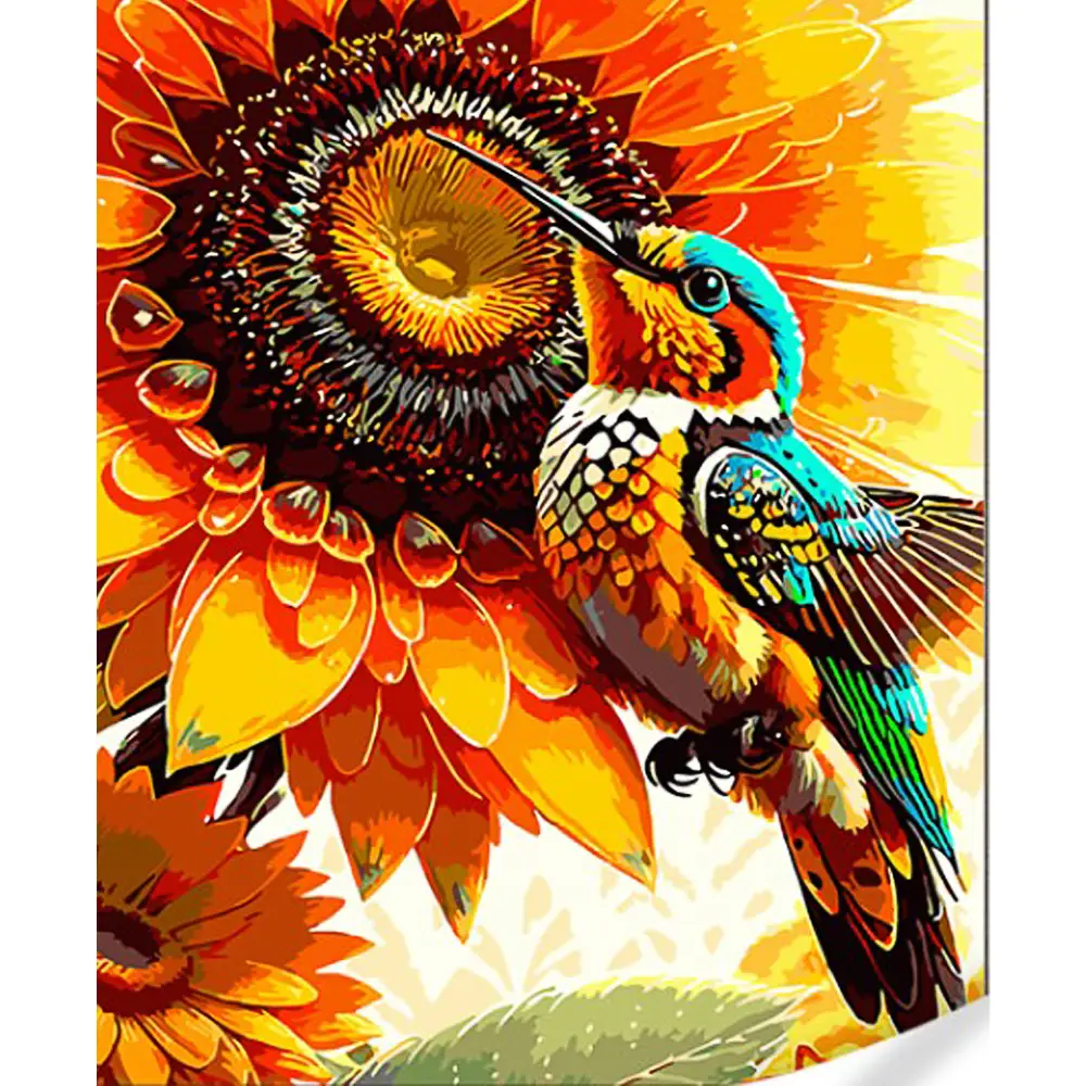 gs1593 Pictura pe numere " Colibri in floarea soarelui", 40x50 cm (GS1593) - imagine 1