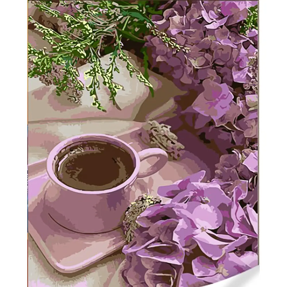gs1616 Pictura pe numere "Hortensii violet cu cafea", 40x50 cm (GS1616) - imagine 1