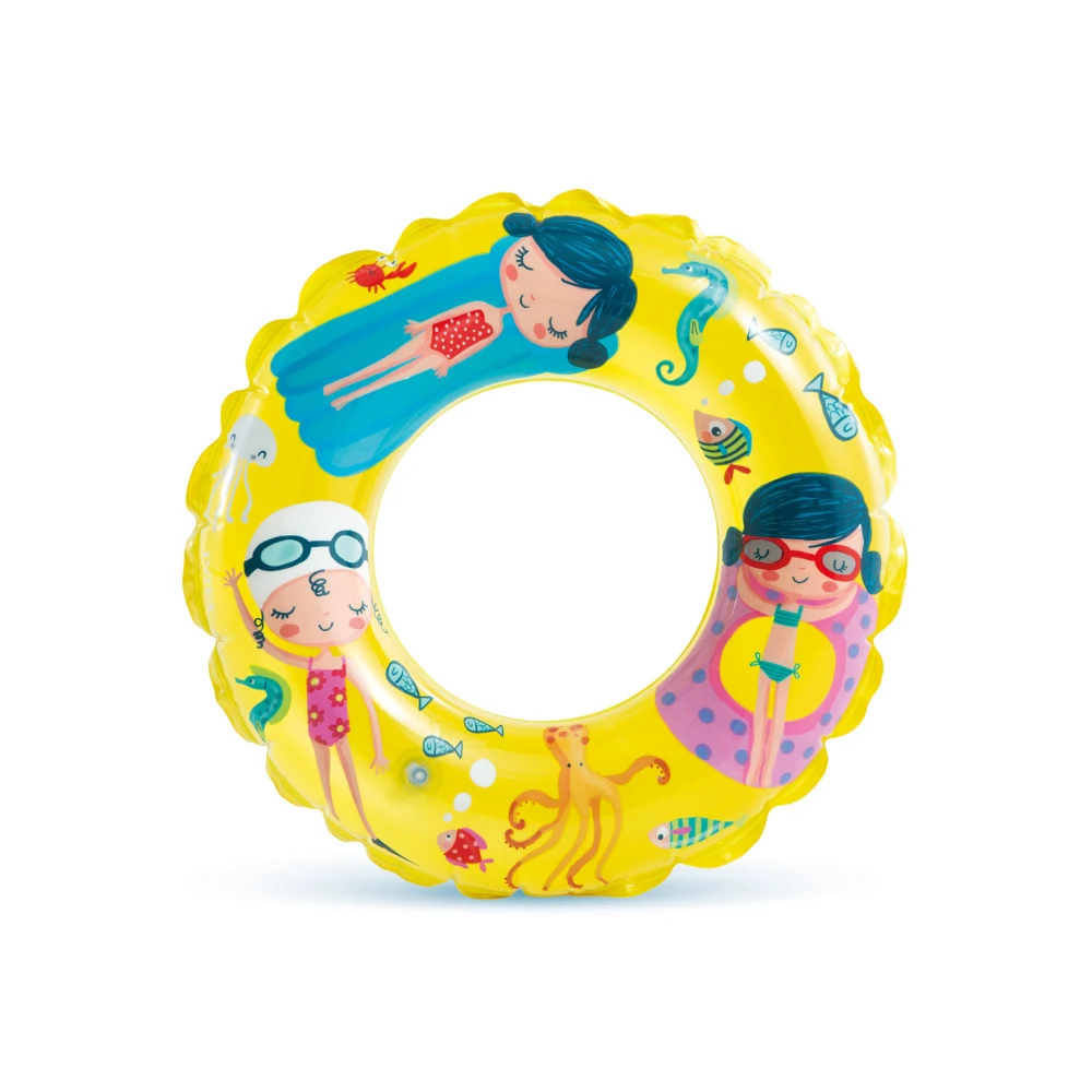 59242(1) Colac gonflabil transparent cu imprimeu 61 cm, max. 40 kg, 3 modele, 6–10 ani, Intex (59242) - imagine 1