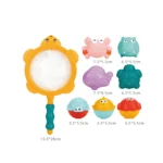 Set jucării de baie cu plasă de pescuit și animăluțe, Huanger HE0249 (19179)