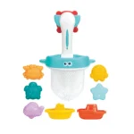 Set jucării de baie cu plasă de pescuit, animăluțe și bărcuțe, Huanger HE0264 (19049)