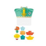 Set de jucării pentru baie cu animale și bărci, cu coș de depozitare, Huanger HE0271 (19018)