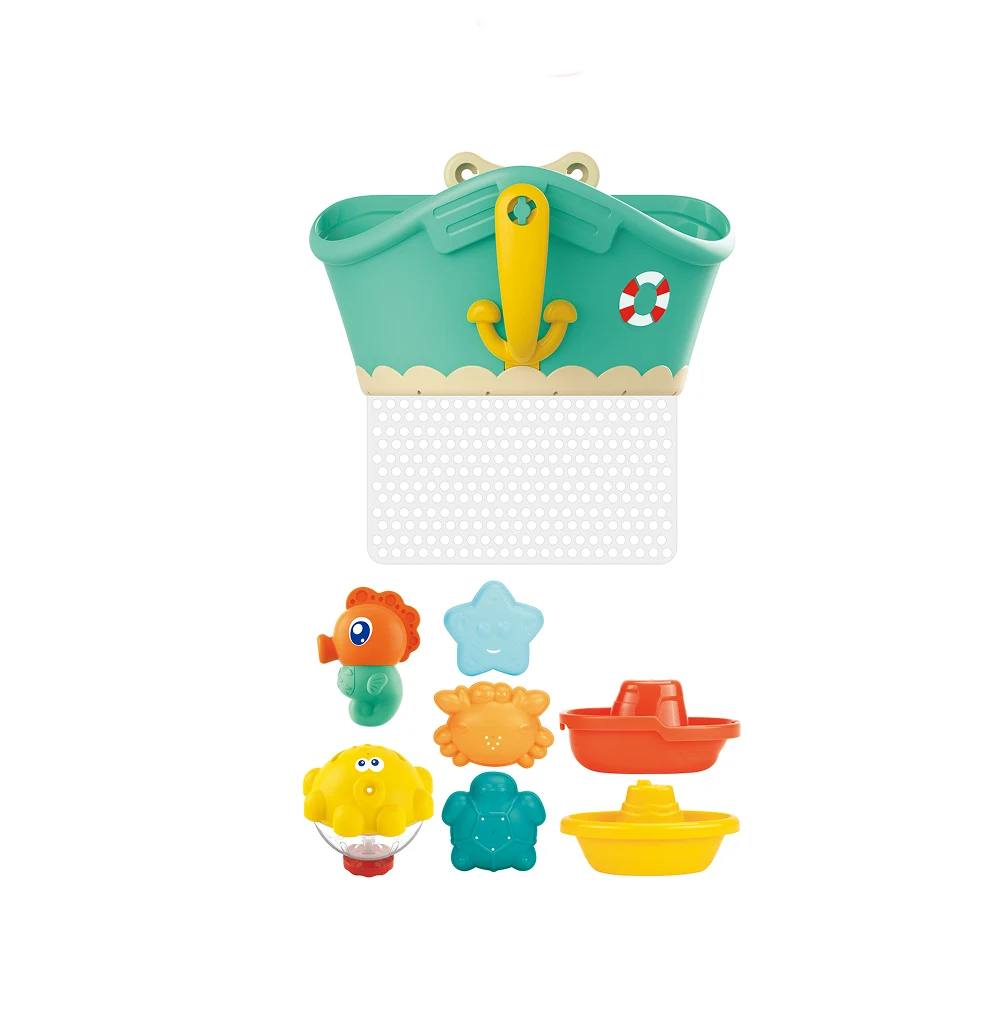 HE0271 (3) Set de jucării pentru baie cu animale și bărci, cu coș de depozitare, Huanger HE0271 (19018) - imagine 1