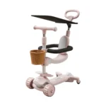 Trotinetă pentru copii 6 în 1 cu scaun, mâner parental, parasolar, roți luminoase și muzică, roz, RTM Scooter (39852)