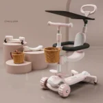 Trotinetă pentru copii 6 în 1 cu scaun, mâner parental, parasolar, roți luminoase și muzică, roz, RTM Scooter (39852) - imagine 2