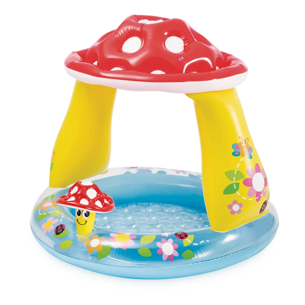 57114(1) Piscină gonflabilă pentru copii cu baldachin Ciupercă, 102×89 cm, 45 L, 1–3 ani, Intex (57114) - imagine 1