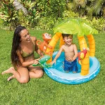 Piscină gonflabilă pentru copii Tropical Island cu baldachin, 102×86 cm, 45 L, 1–3 ani, Intex (58417) - imagine 2
