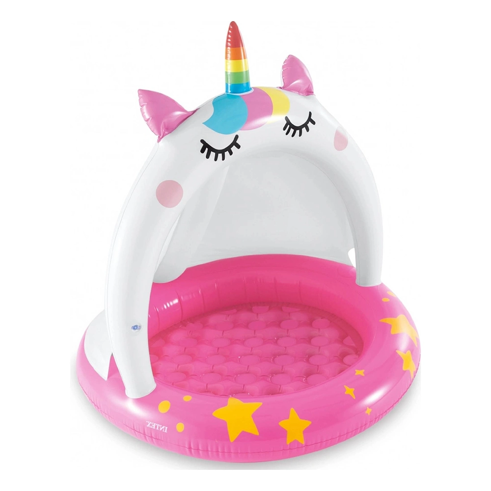 58438(1) Piscină gonflabilă pentru copii Unicorn cu protecție solară 102×102 cm, 45 L, 1–3 ani, Intex (58438) - imagine 1