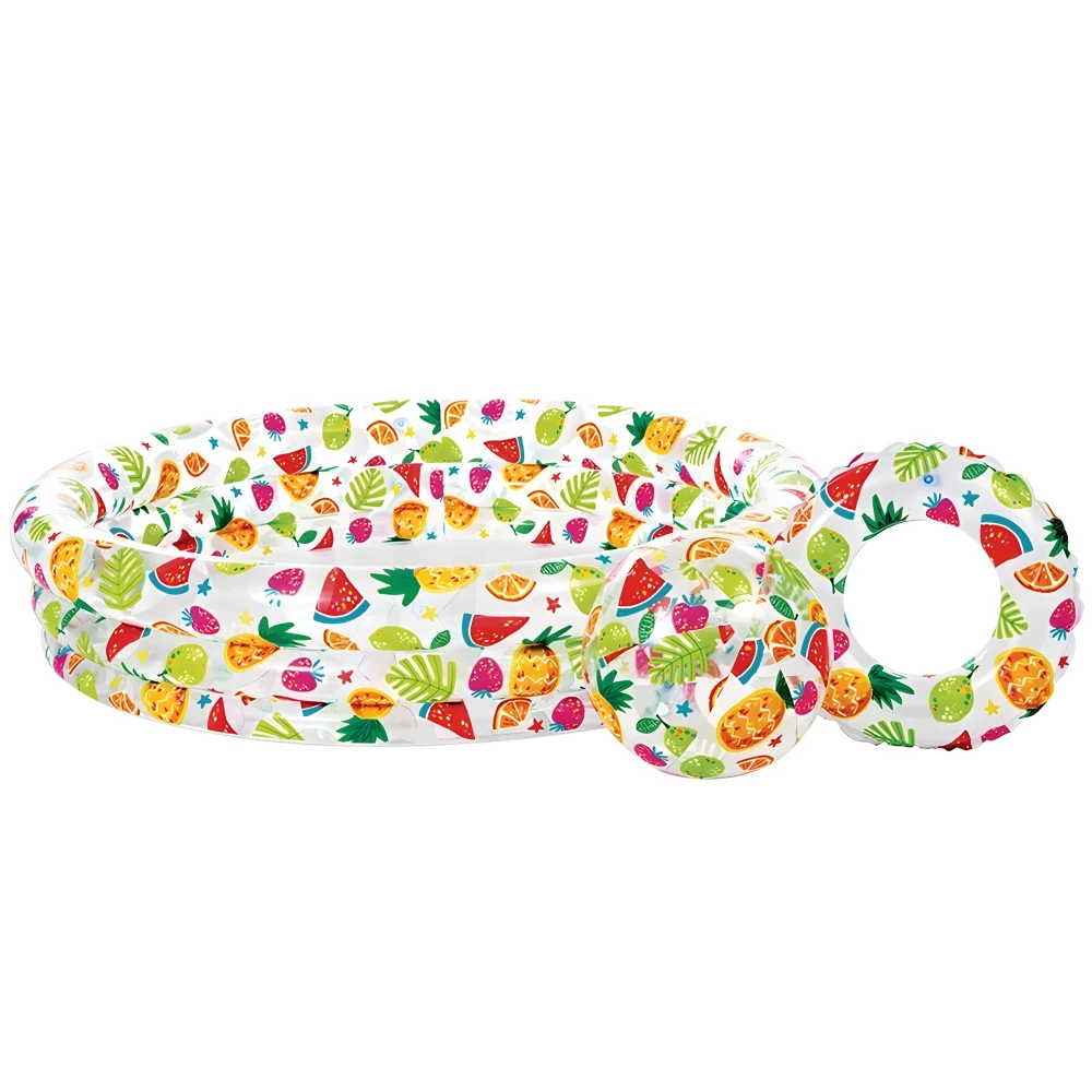 59469(1) Piscină gonflabilă pentru copii Fruity Delight cu minge si colac, 132×28 cm, 248 L, 2+ ani, Intex (59469) - imagine 1