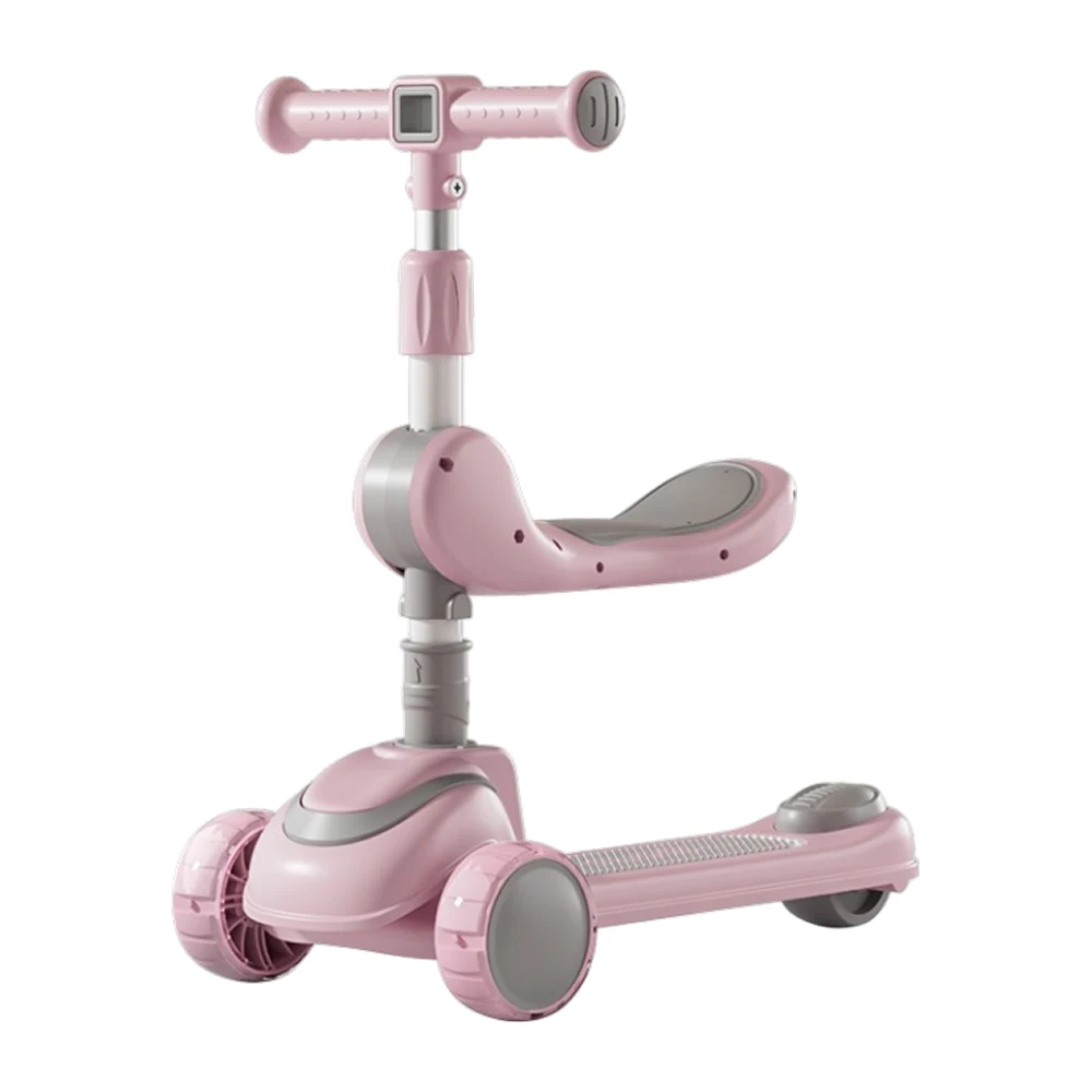 JSCM918(2) Trotinetă pentru copii 2 în 1 cu scaun, 3 roți luminoase, muzică și lumini, roz, RTM Scooter (91801) - imagine 1