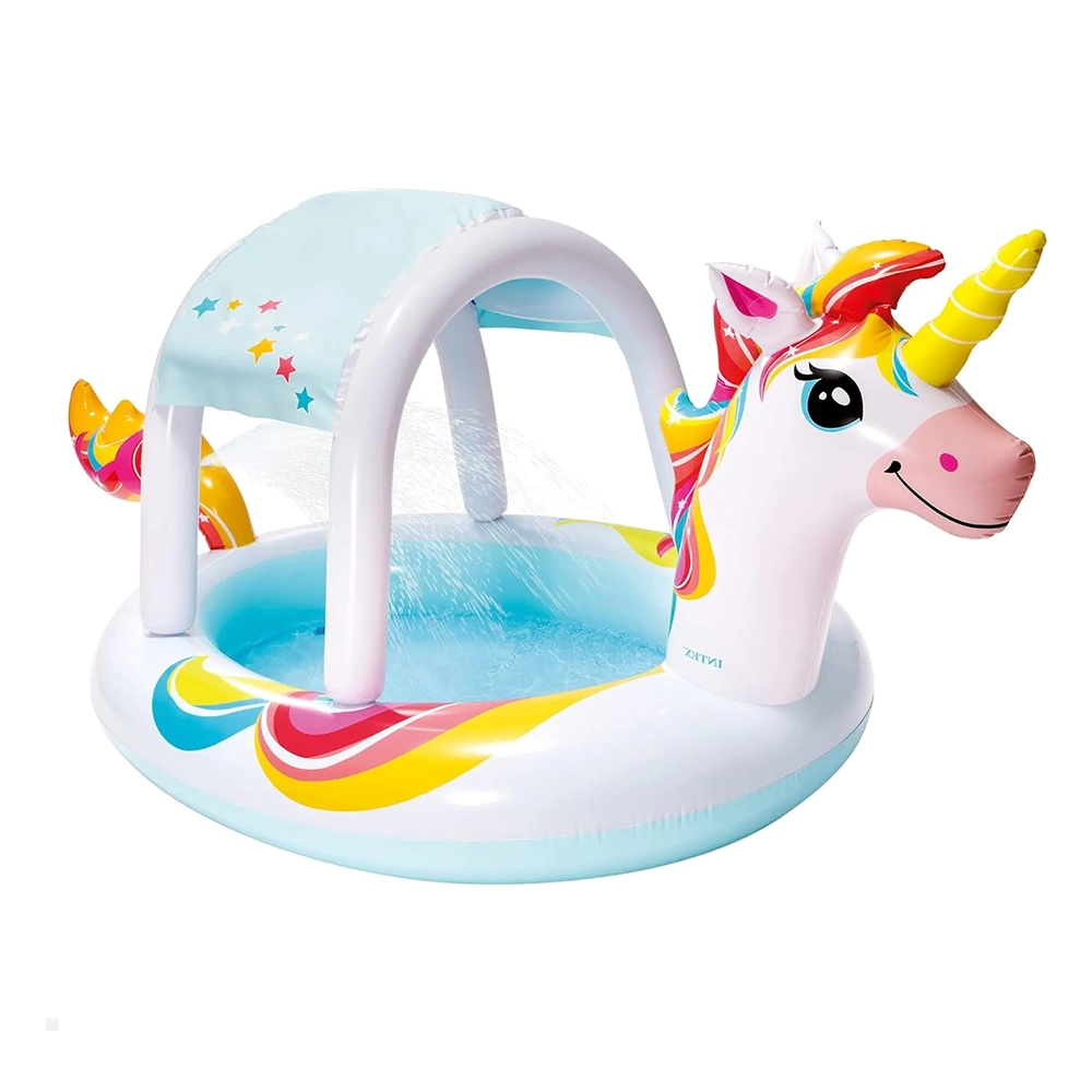 58435(1) Piscină gonflabilă pentru copii Unicorn cu baldachin, 254×132×109 cm, 130 L, 2+ ani, Intex (58435) - imagine 1