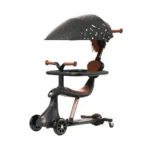 Trotinetă pentru copii cu scaun, parasolar și mâner parental, transformabilă, roți luminoase, negru, RTM Scooter (74000)