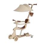 Trotinetă pentru copii cu scaun, parasolar și mâner parental, transformabilă, roți luminoase, bej, RTM Scooter (074001)