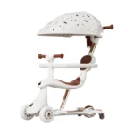 Trotinetă pentru copii cu scaun, parasolar și mâner parental, transformabilă, roți luminoase, alb, RTM Scooter (74002)