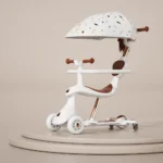 Trotinetă pentru copii cu scaun, parasolar și mâner parental, transformabilă, roți luminoase, alb, RTM Scooter (74002) - imagine 2
