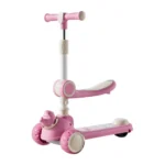 Trotinetă pentru copii 2 în 1 cu scaun, 3 roți luminoase, muzică și lumini, roz, RTM Scooter (010801)