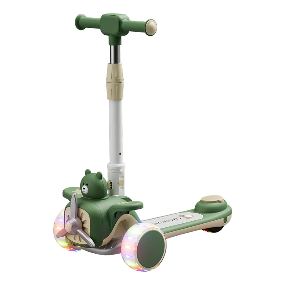 JSCW6446(3) Trotinetă pentru copii cu 3 roți luminoase, muzică și lumini, verde, RTM Scooter (64462) - imagine 1