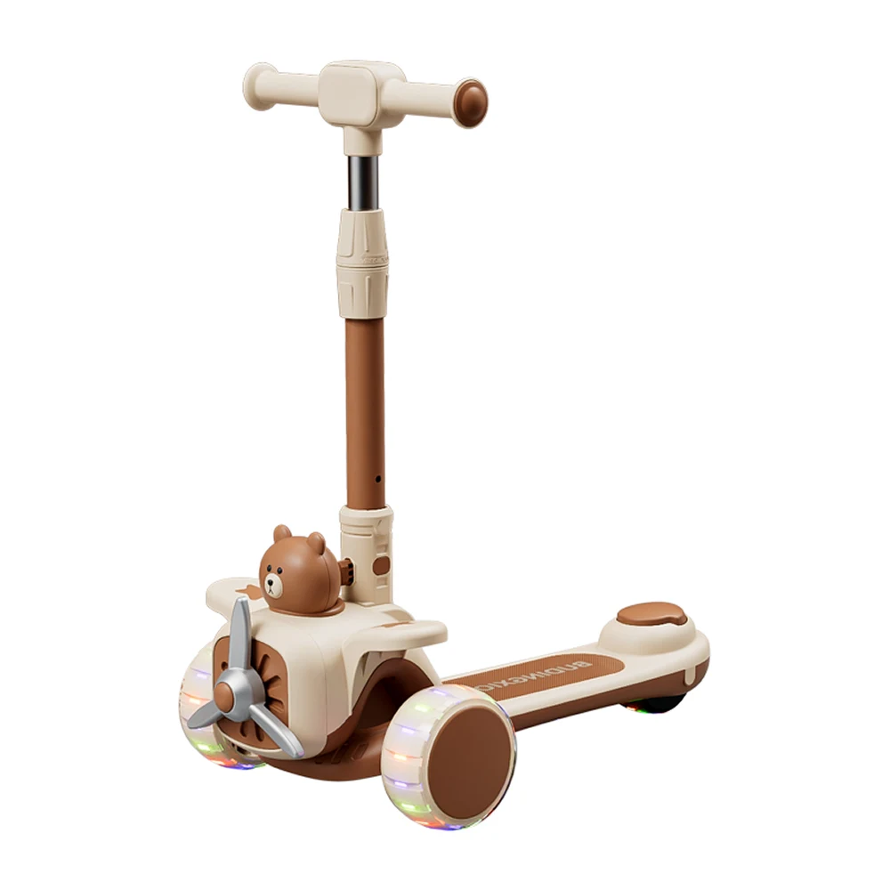 JSCW6446(4) Trotinetă pentru copii cu 3 roți luminoase, muzică și lumini, bej, RTM Scooter (64461) - imagine 1