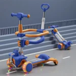 Trotinetă pentru copii 6 în 1 cu scaun, mâner parental, roți luminoase și muzică, albastru, RTM Scooter (64473) - imagine 3