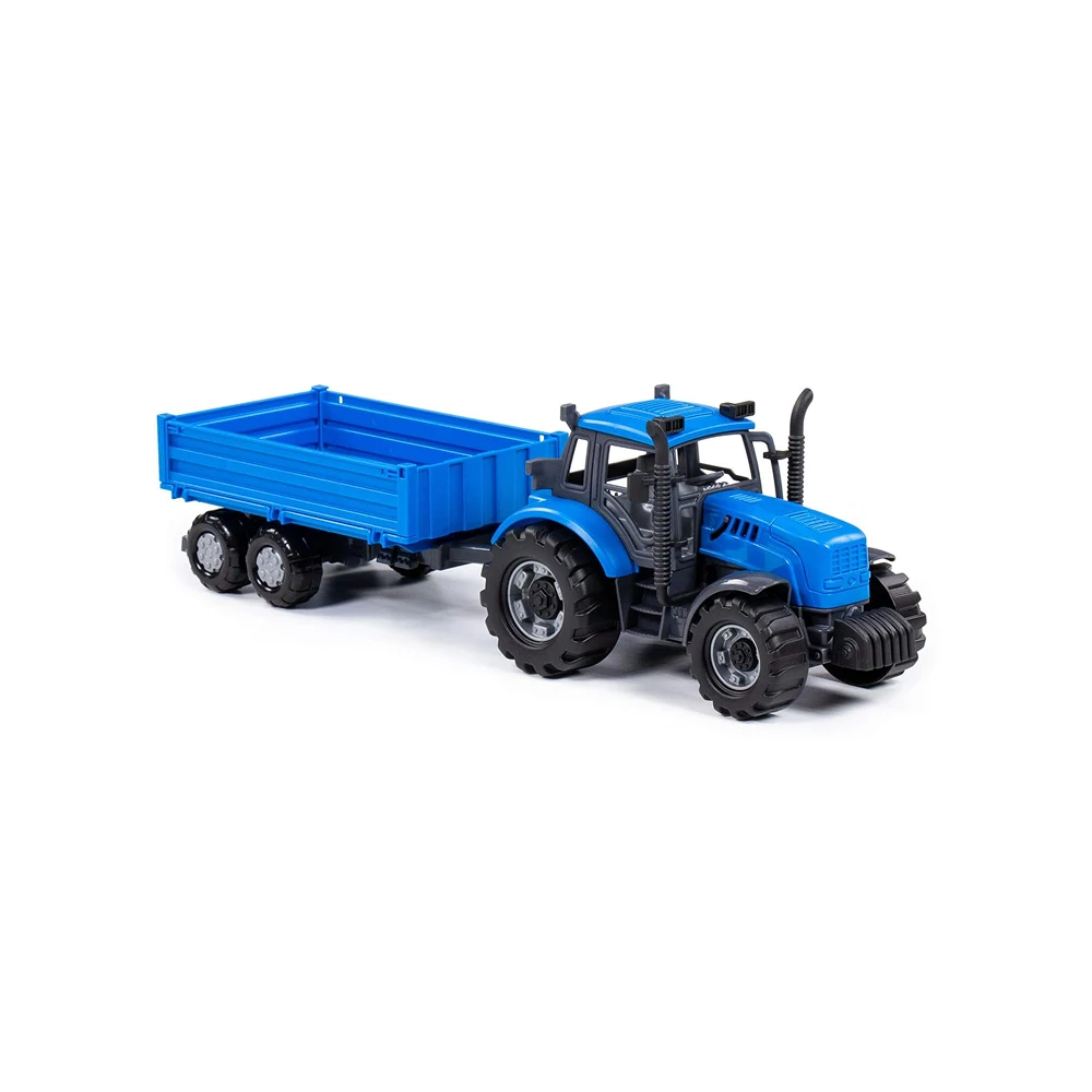 tractor-inertie-remorca-progress(3) Tractor cu inerție și remorcă Progress, albastru (în cutie), Polesie (91253) - imagine 1