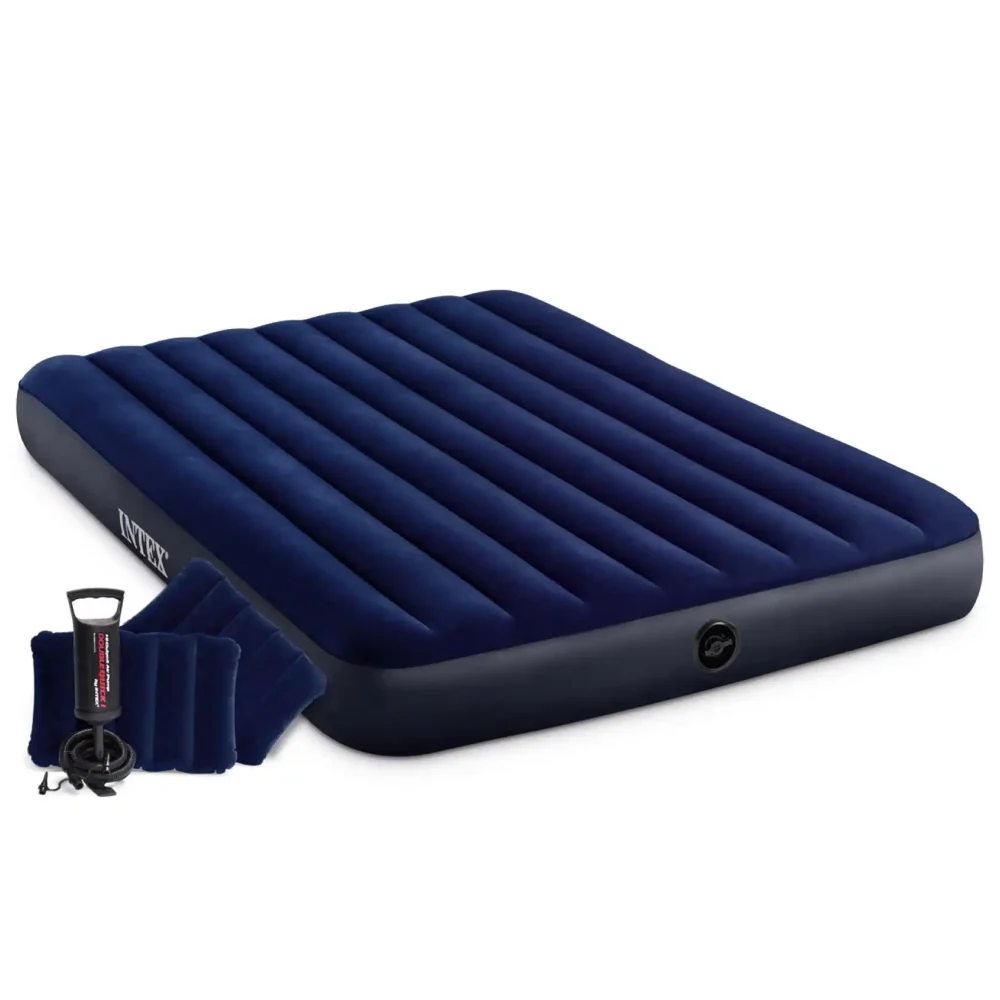 64765(1) Saltea gonflabilă Queen Classic Downy cu perne și pompă de mână, 152×203×25 cm, max. 272 kg, Intex (64765) - imagine 1