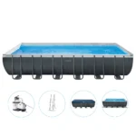 Piscină cu cadru metalic Ultra XTR Frame dreptunghiulară 732×366×132 cm, 31805 L, filtru nisip 7900 l/h, set complet, Intex (26364)