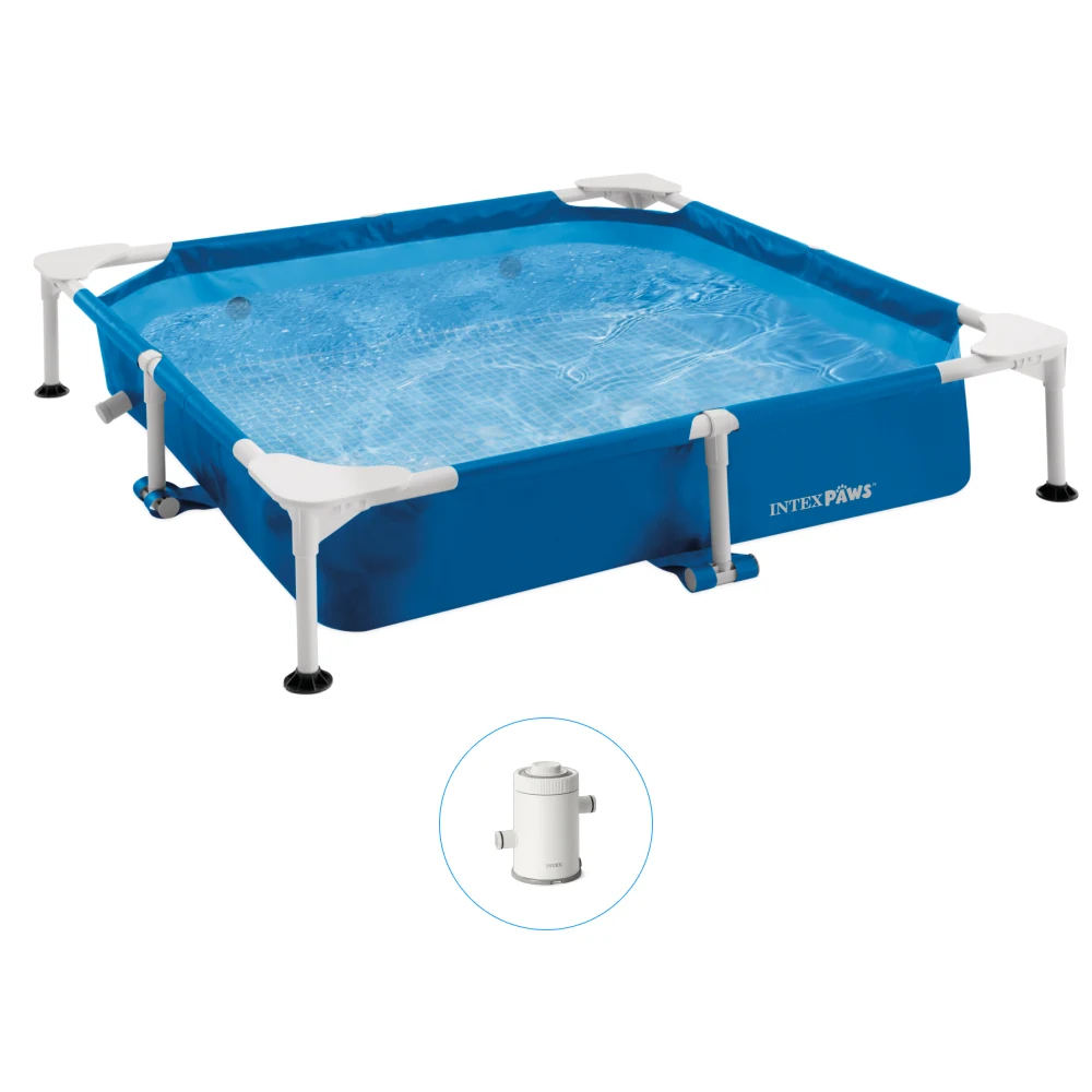 48402(1) Piscină cu cadru metalic pentru animale de companie Pet Pool 152×152×30 cm, 537 L, filtru 1136 l/h, skimmer și prelată, Intex (48402) - imagine 1