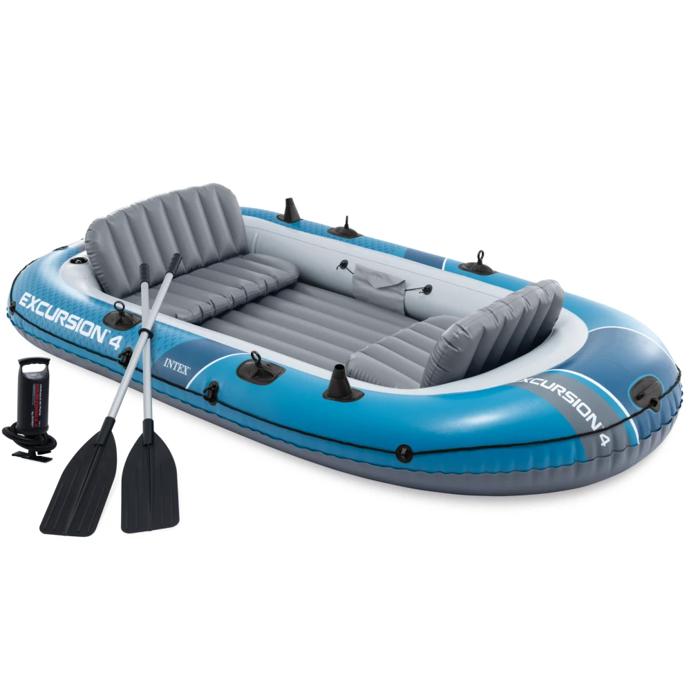 66324(2) Barcă gonflabilă Excursion 4 cu vâsle și pompă, 315×165×43 cm, max. 500 kg, Intex (66324) - imagine 1
