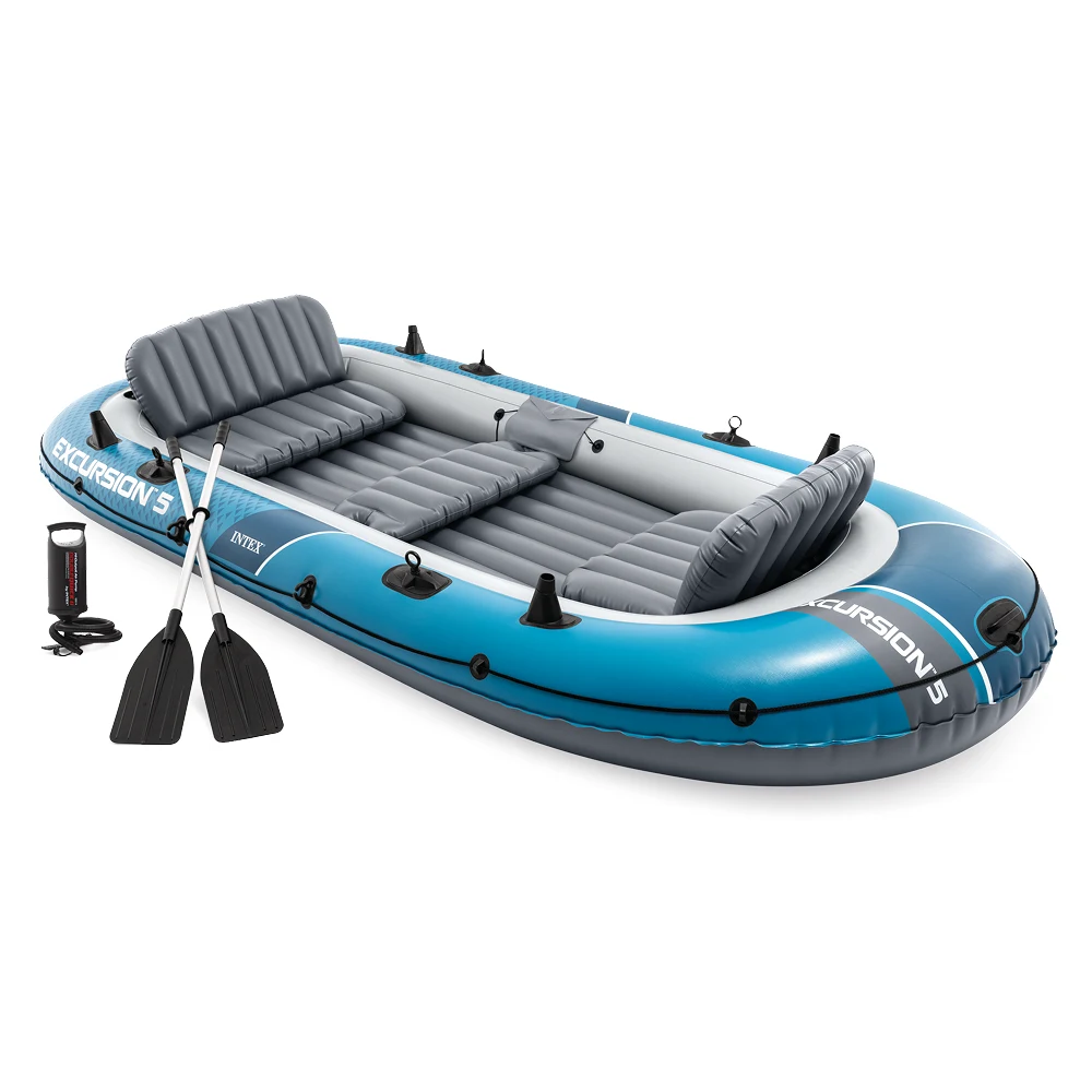 66325(1) Barcă gonflabilă Excursion 5 cu vâsle și pompă, 366×168×43 cm, max. 600 kg, Intex (66325) - imagine 1