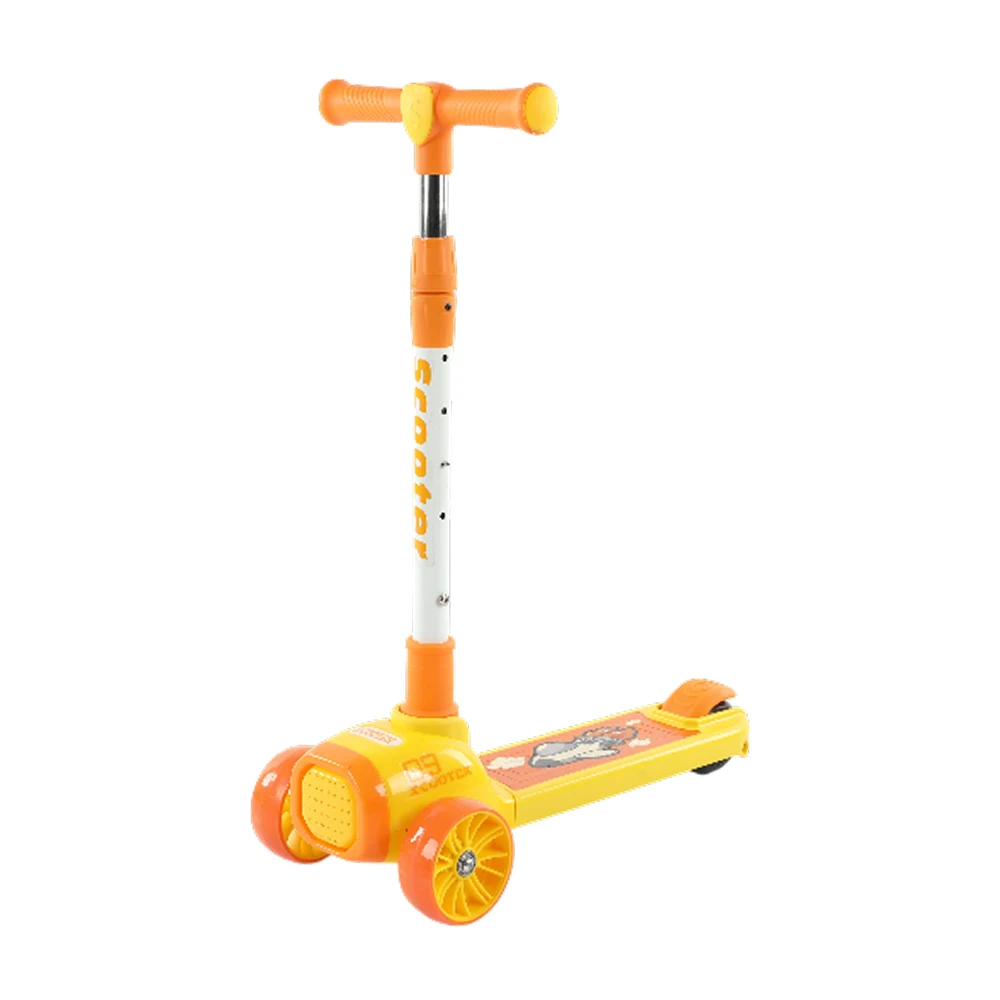 JSC6688(5) Trotinetă pentru copii cu 3 roți luminoase, platformă cu lumini și muzică, galben, RTM Scooter (88948) - imagine 1