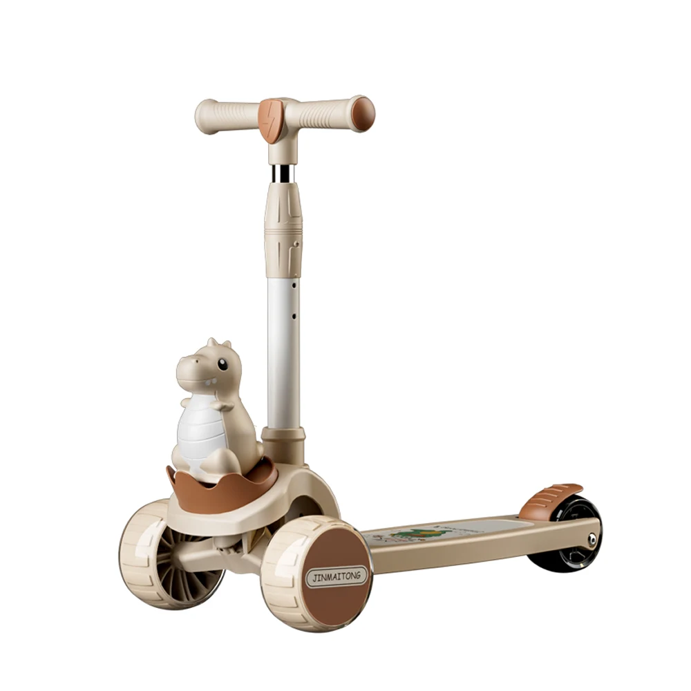 JSC722(1) Trotinetă pentru copii cu 3 roți luminoase, platformă cu lumini și muzică, bej, RTM Scooter (89358) - imagine 1