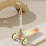 Trotinetă pentru copii cu 3 roți luminoase, platformă cu muzică și lumini, ghidon cu lumini, bej, RTM Scooter (40236) - imagine 2