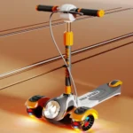 Trotinetă pentru copii cu 3 roți luminoase, far cu lumină, muzică, frână de mână, portocaliu, RTM Scooter (56756) - imagine 2