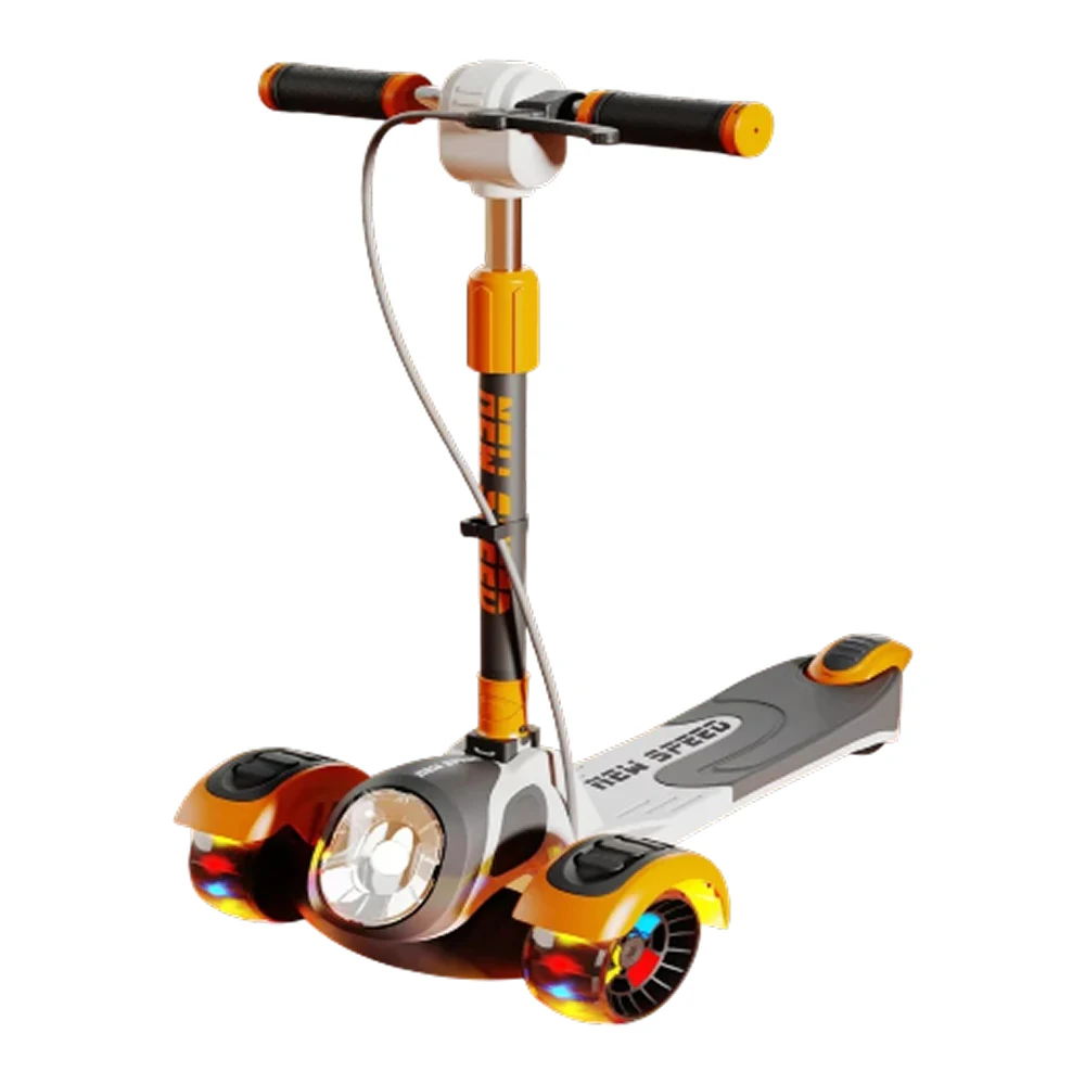 JSCQ101(4) Trotinetă pentru copii cu 3 roți luminoase, far cu lumină, muzică, frână de mână, portocaliu, RTM Scooter (56756) - imagine 1