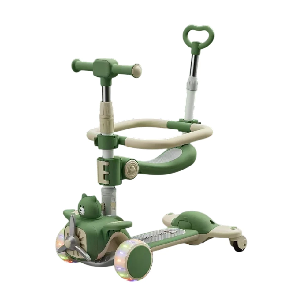JSCW6447(11) Trotinetă pentru copii 6 în 1 cu scaun, mâner parental, roți luminoase și muzică, verde, RTM Scooter (93157) - imagine 1