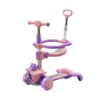 Trotinetă pentru copii 6 în 1 cu scaun, mâner parental, roți luminoase și muzică, roz, RTM Scooter (91238)