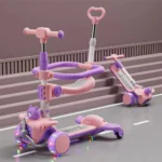 Trotinetă pentru copii 6 în 1 cu scaun, mâner parental, roți luminoase și muzică, roz, RTM Scooter (91238) - imagine 2