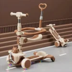 Trotinetă pentru copii 6 în 1 cu scaun, mâner parental, roți luminoase și muzică, bej, RTM Scooter (91573) - imagine 2