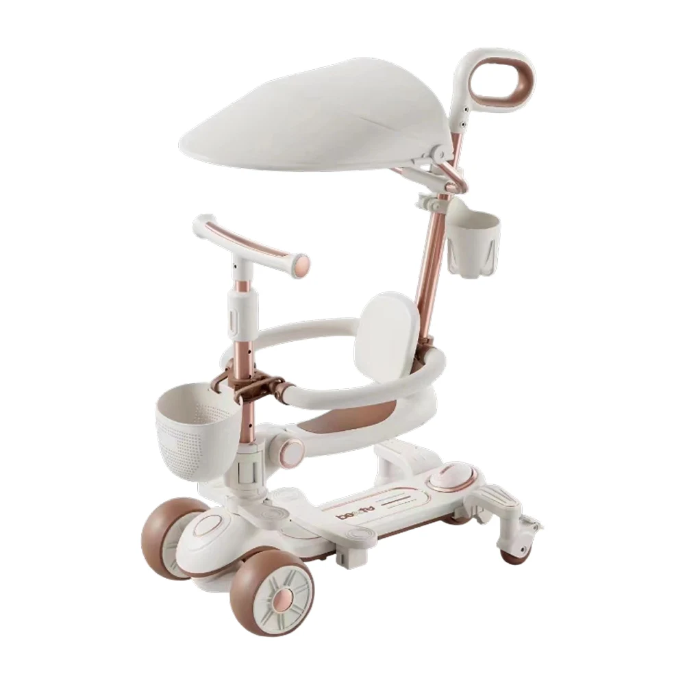 JSCY8026(1) Trotinetă pentru copii cu scaun, parasolar și mâner parental, transformabilă, roți luminoase, muzică și lumini, alb, RTM Scooter (79267) - imagine 1