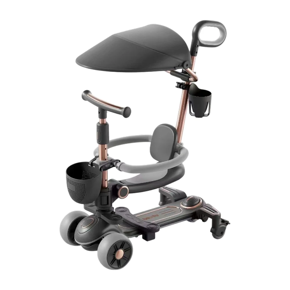 JSCY8026(2) Trotinetă pentru copii cu scaun, parasolar și mâner parental, transformabilă, roți luminoase, muzică și lumini, negru, RTM Scooter (76129) - imagine 1