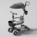 Trotinetă pentru copii cu scaun, parasolar și mâner parental, transformabilă, roți luminoase, muzică și lumini, negru, RTM Scooter (76129) - imagine 2