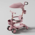 Trotinetă pentru copii cu scaun, parasolar și mâner parental, transformabilă, roți luminoase, muzică și lumini, roz, RTM Scooter (78642) - imagine 2