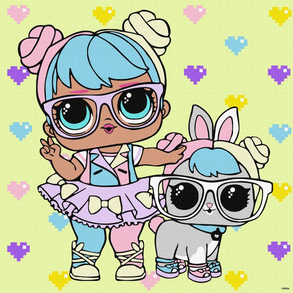 6288 Pictură pe numere LOL Surprise Bon Bon și Hop Hop, 40x40 cm, Ideyka (KHO6288) - imagine 1