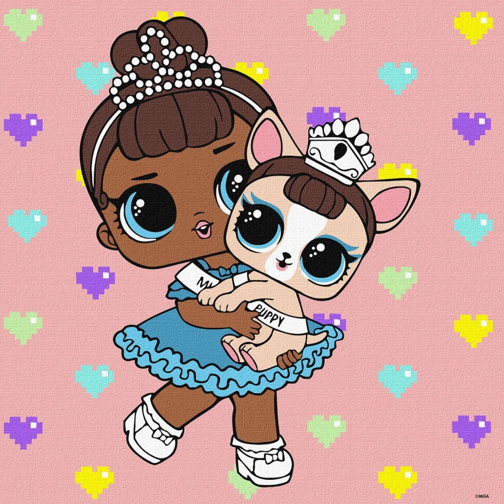 6291 Pictură pe numere LOL Surprise Miss Baby și Miss Puppy, 40x40 cm, Ideyka (KHO6291) - imagine 1