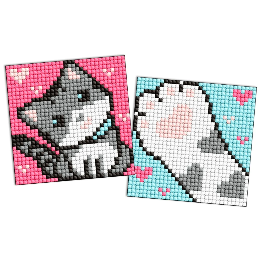 AM1051 Mozaic cu diamante pe magnet, Pisică gri pufoasă, set 2 buc, 9x9 cm, Ideyka (AMG1051) - imagine 1