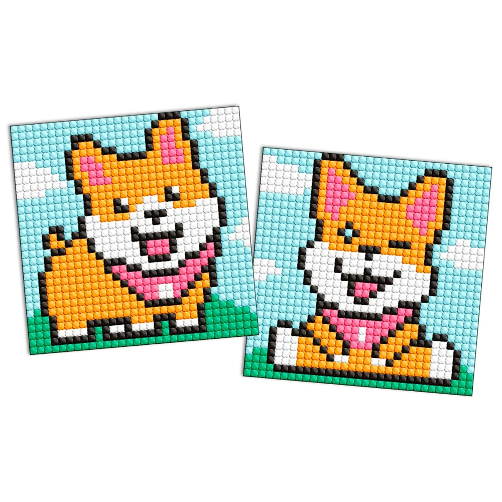 AM1060 Mozaic cu diamante pe magnet, Căței jucăuși, set 2 buc, 9x9 cm, Ideyka (AMG1060) - imagine 1