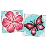 Mozaic cu diamante pe autocolant, Fluture și floare, 9x9 cm, set 2 buc, Ideyka (AMS1063)