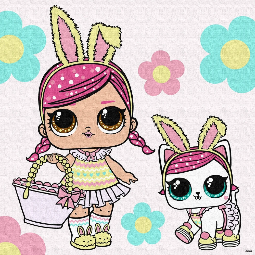 AM1102 Pictură pe numere, LOL Surprise Spring Bling Hops cu Kittea, 40x40 cm, Ideyka (KHO1102) - imagine 1