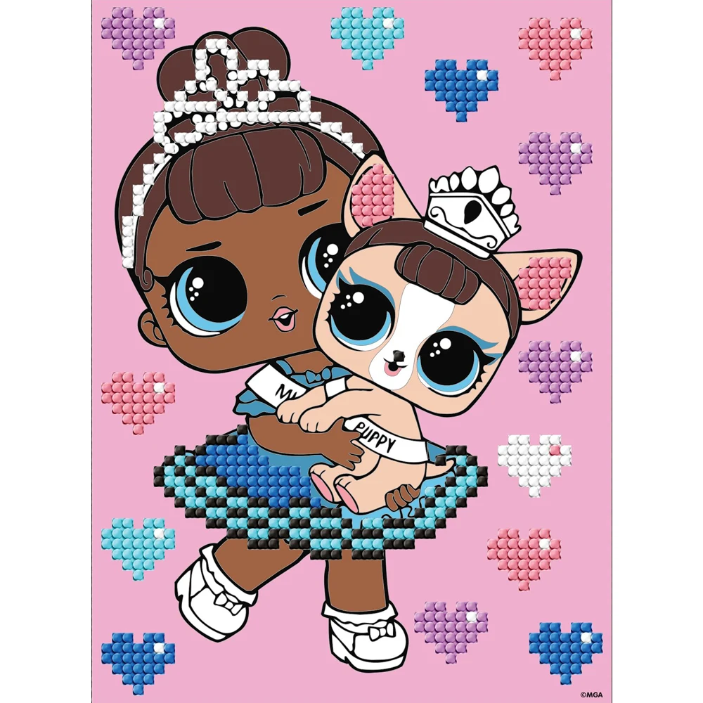 AM1201 Mozaic cu diamante parțial, LOL Surprise Miss Baby cu cățeluș, 15x20 cm, Ideyka (AML1201) - imagine 1