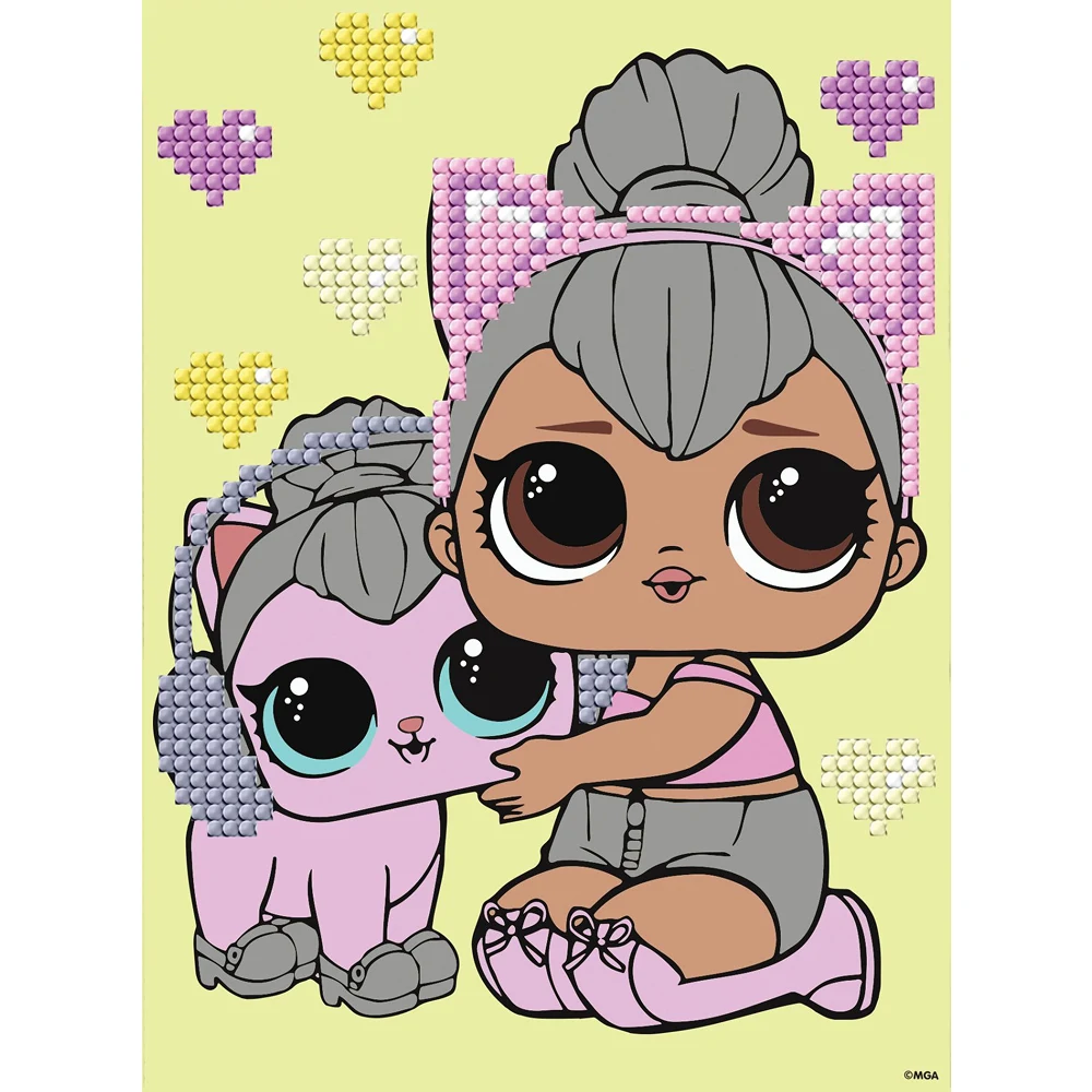 AM1206 Mozaic cu diamante parțial, LOL Surprise Kitty Queen cu pisicuță, 15x20 cm, Ideyka (AML1206) - imagine 1